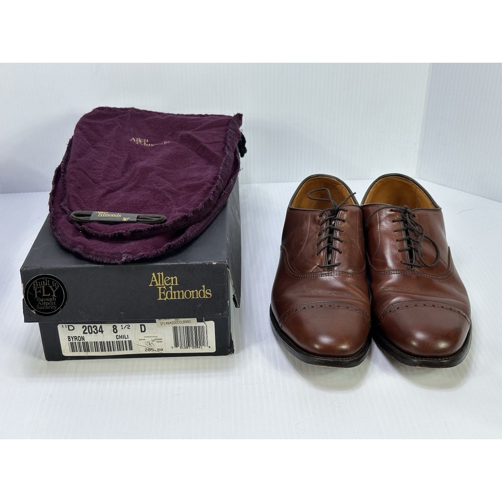 Allen Edmonds Byron Mens Cap Toe Brogue Dress Shoes Brown Chili 2034 8.5 D‎